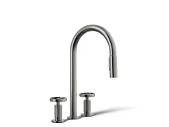 Pull-down kitchen sink faucet with two-function sprayhead^Kohler Hot