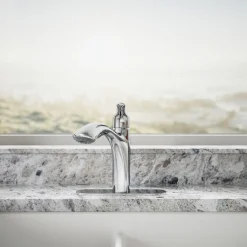 Pull-out kitchen sink faucet with two-function sprayhead^Kohler Hot