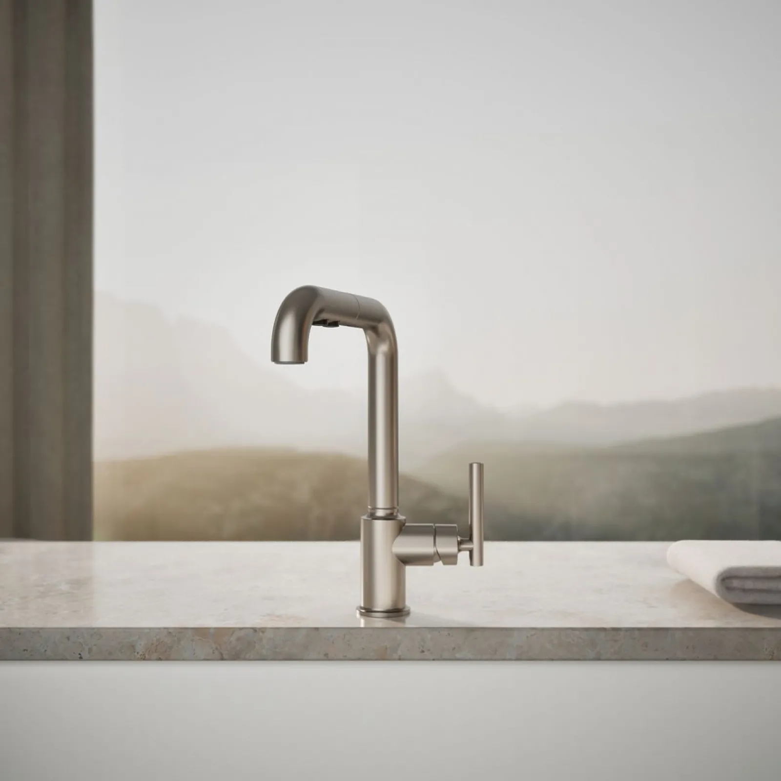 Pull-out kitchen sink faucet with three-function sprayhead^Kohler Discount
