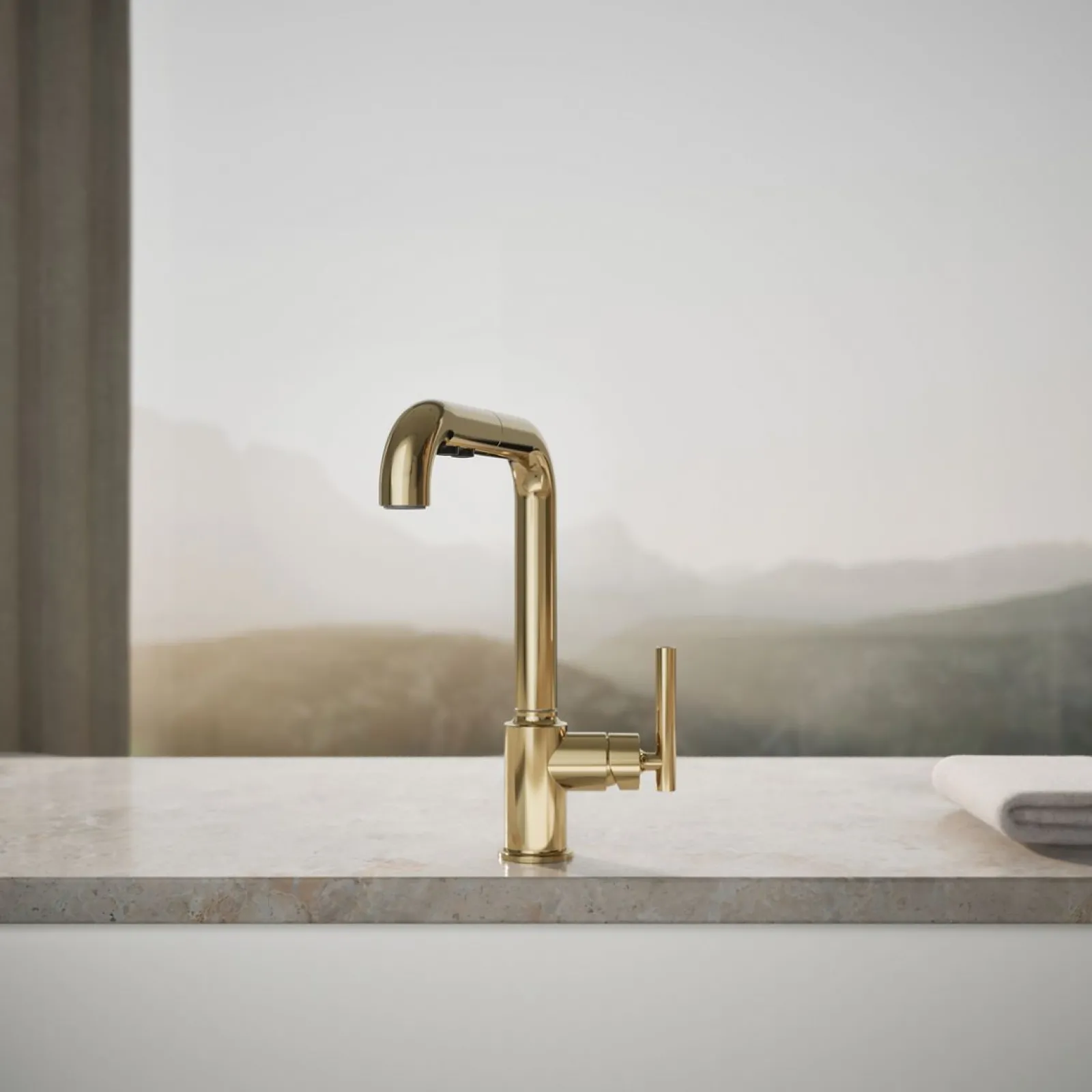 Pull-out kitchen sink faucet with three-function sprayhead^Kohler Discount
