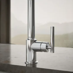 Pull-out kitchen sink faucet with three-function sprayhead^Kohler Discount