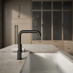 Pull-out kitchen sink faucet with three-function sprayhead^Kohler Discount