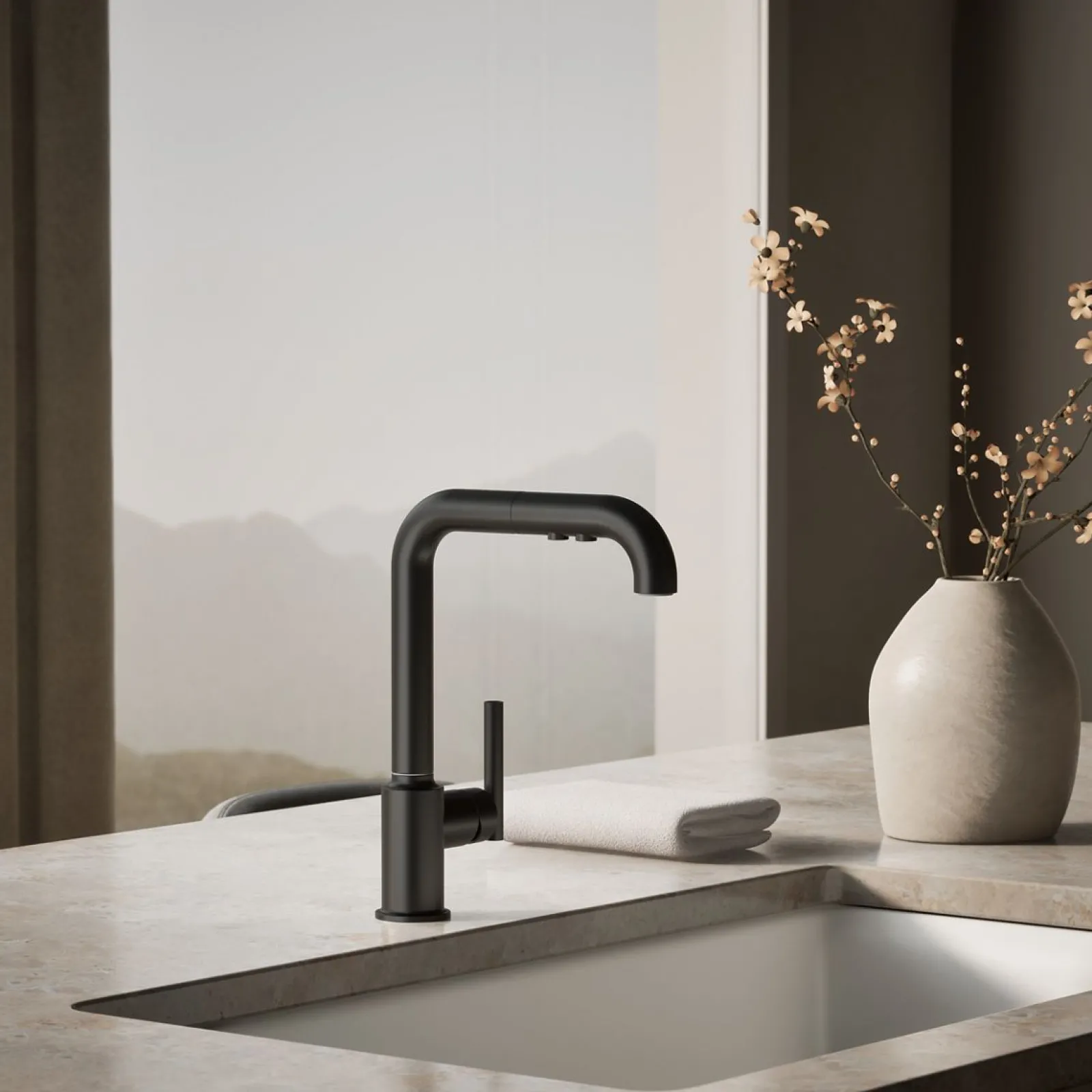 Pull-out kitchen sink faucet with three-function sprayhead^Kohler Discount