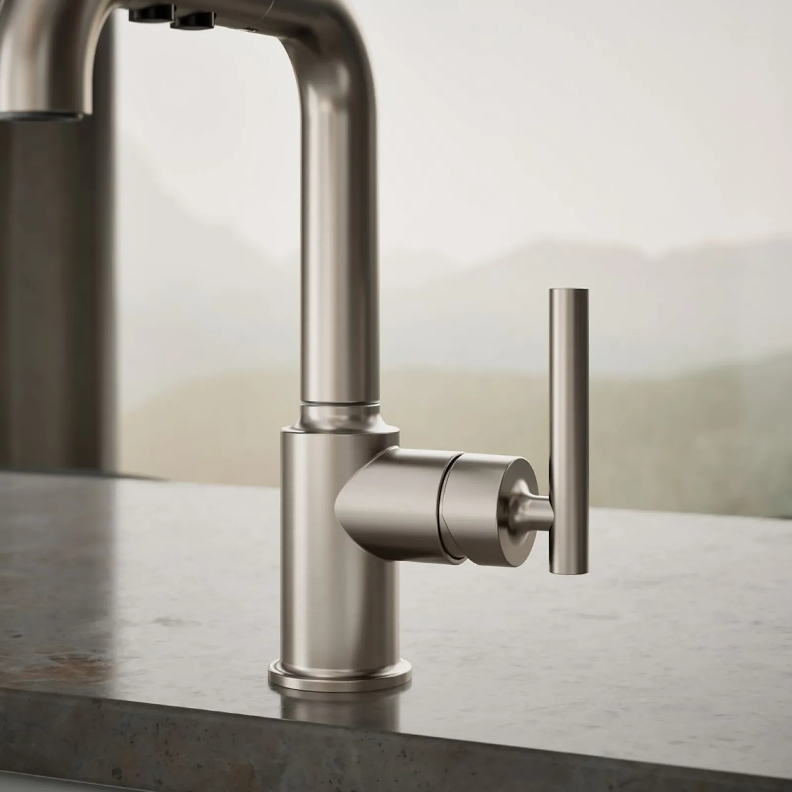Pull-out kitchen sink faucet with three-function sprayhead^Kohler Discount