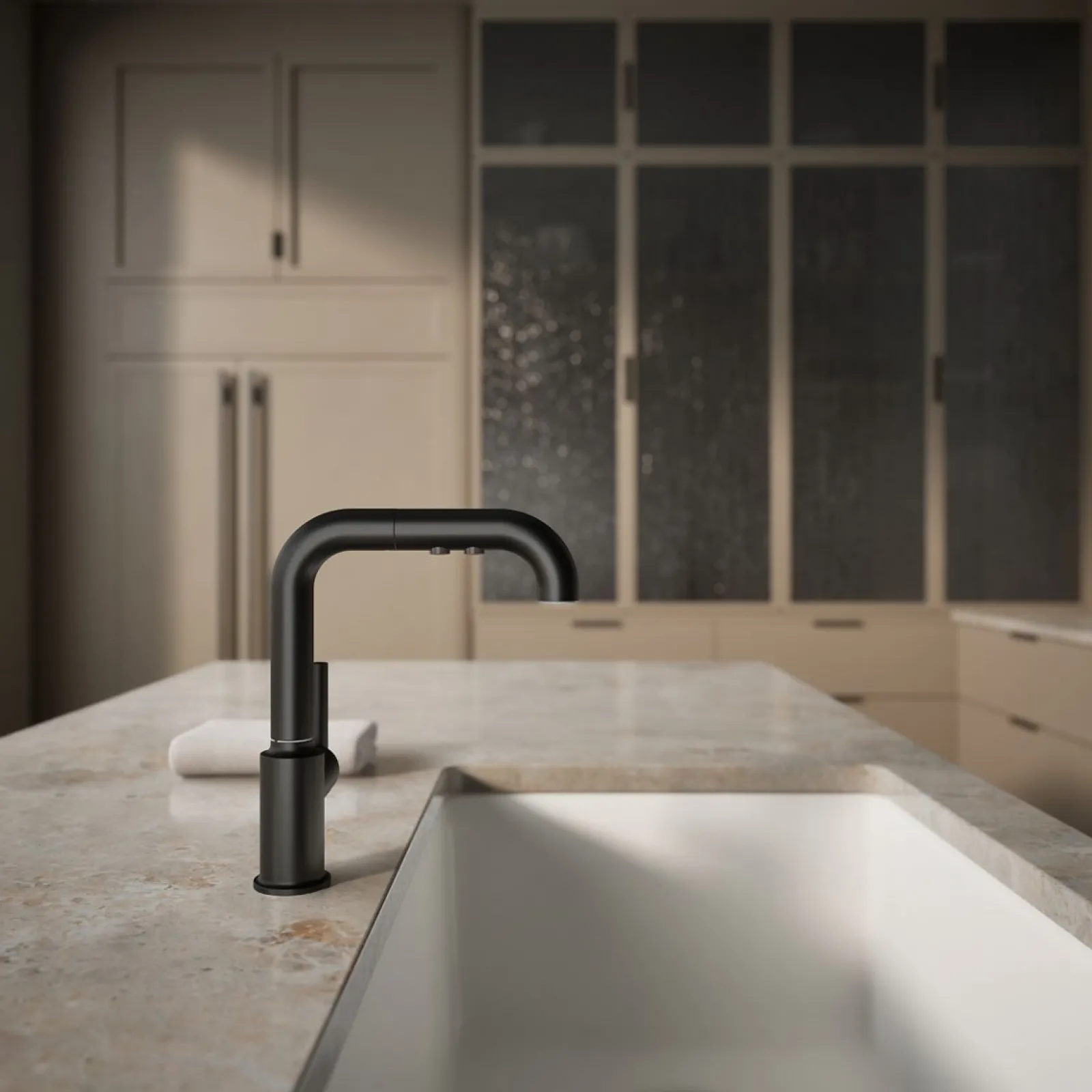 Pull-out kitchen sink faucet with three-function sprayhead^Kohler Discount