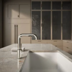 Pull-out kitchen sink faucet with three-function sprayhead^Kohler Discount