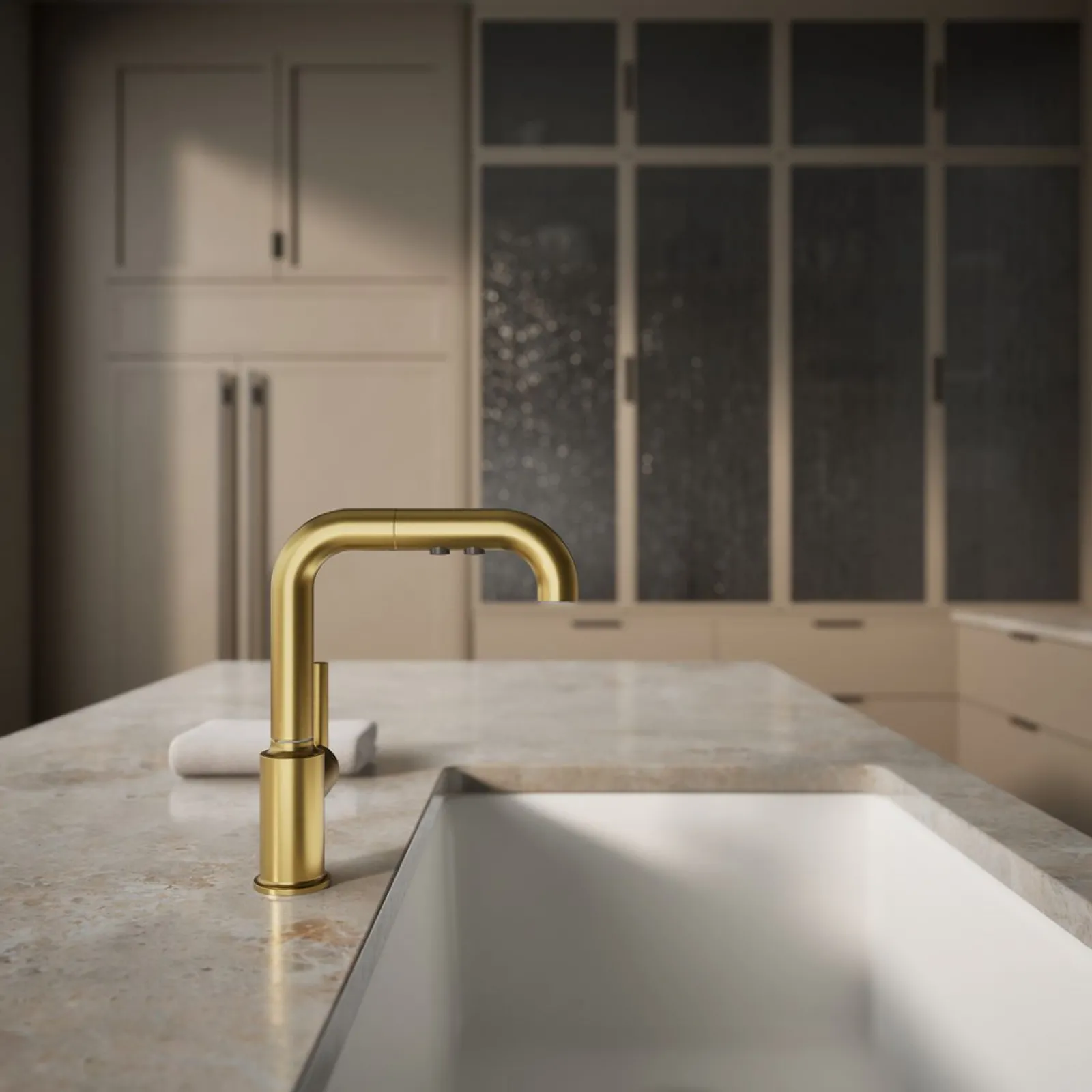 Pull-out kitchen sink faucet with three-function sprayhead^Kohler Discount