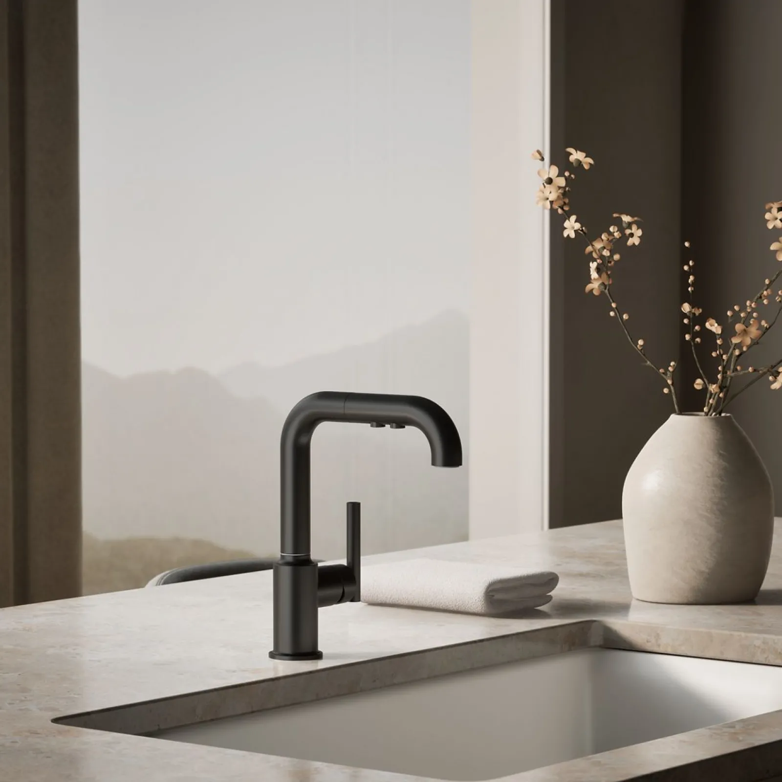 Pull-out kitchen sink faucet with three-function sprayhead^Kohler Discount
