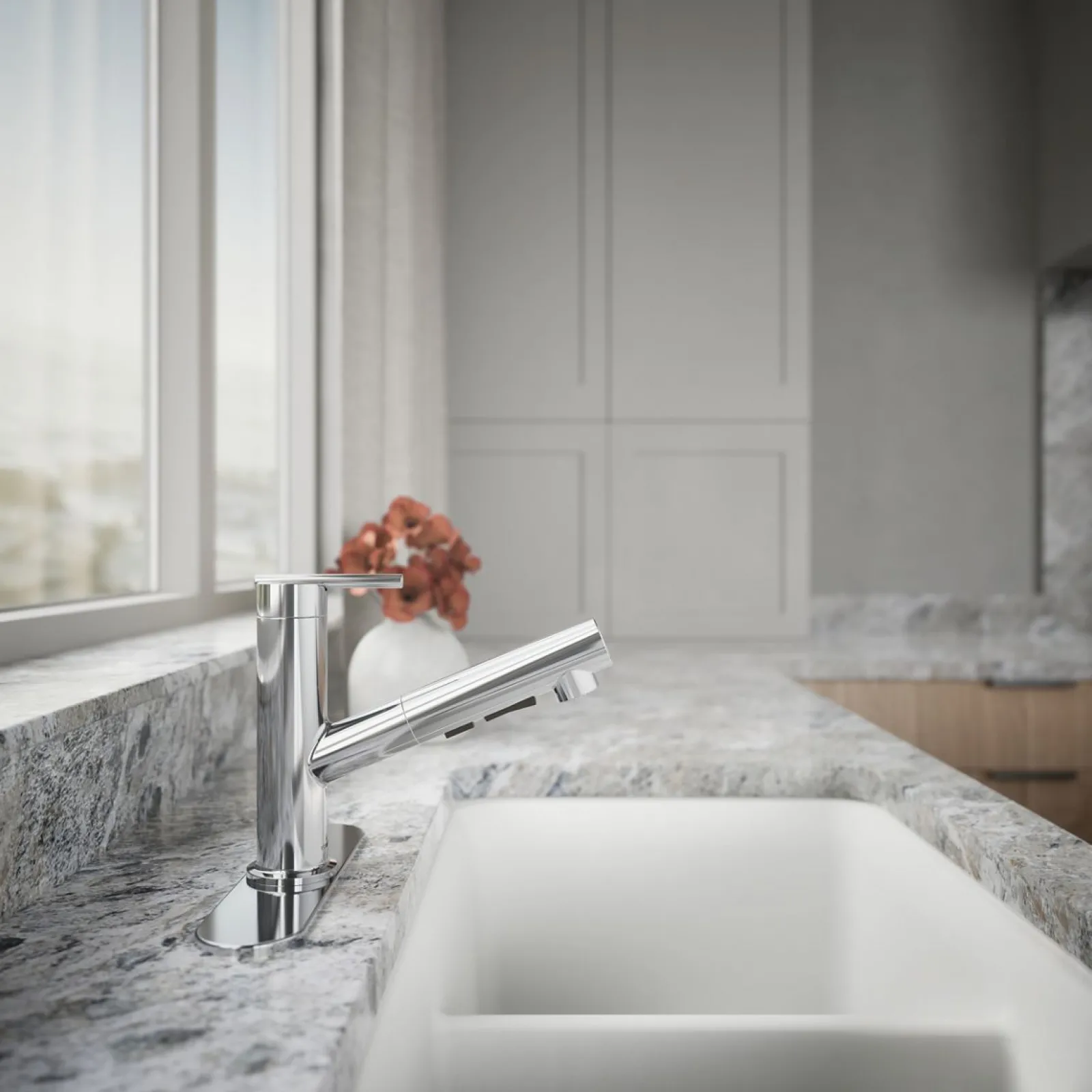 Pull-out kitchen sink faucet with three-function sprayhead^Kohler Sale