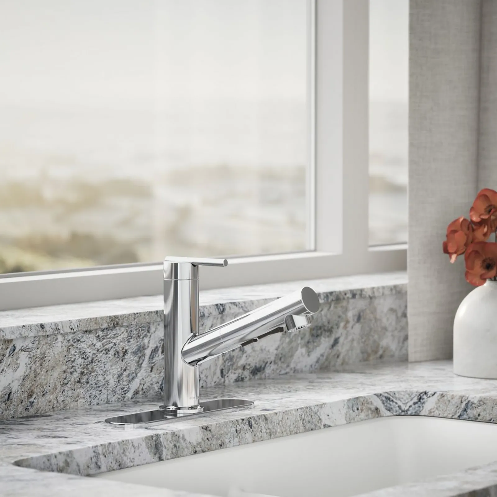 Pull-out kitchen sink faucet with three-function sprayhead^Kohler Sale