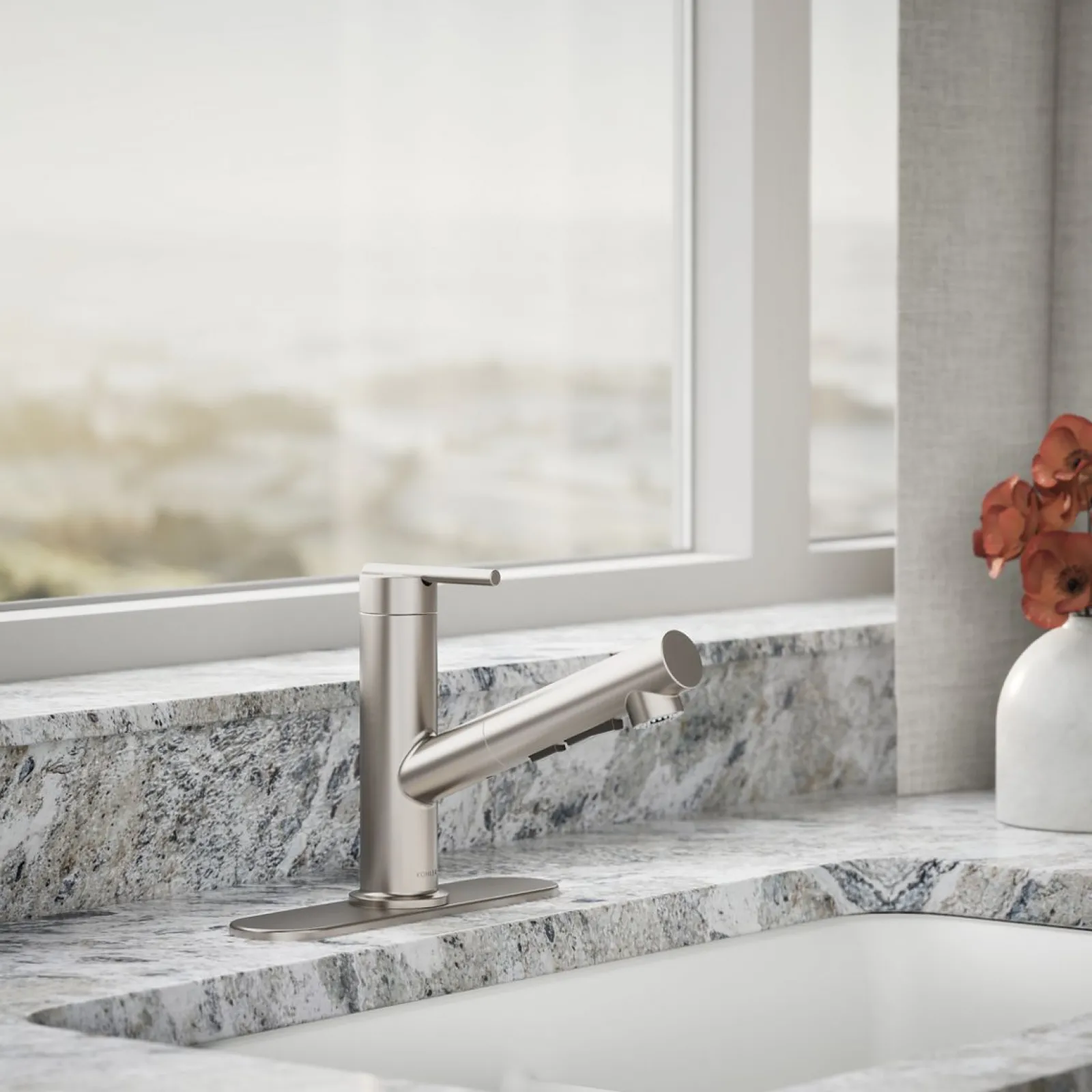 Pull-out kitchen sink faucet with three-function sprayhead^Kohler Sale