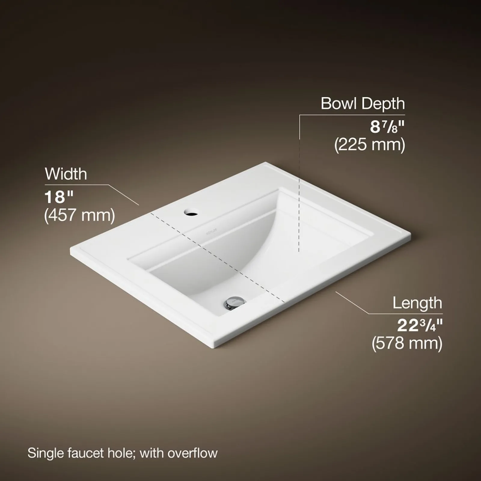 22-3/4" rectangular drop-in bathroom sink^Kohler Online