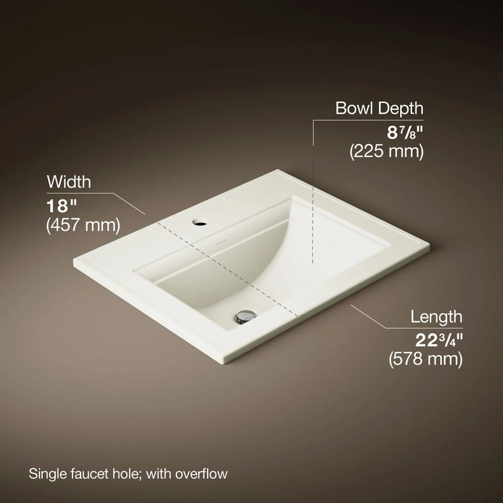 22-3/4" rectangular drop-in bathroom sink^Kohler Online