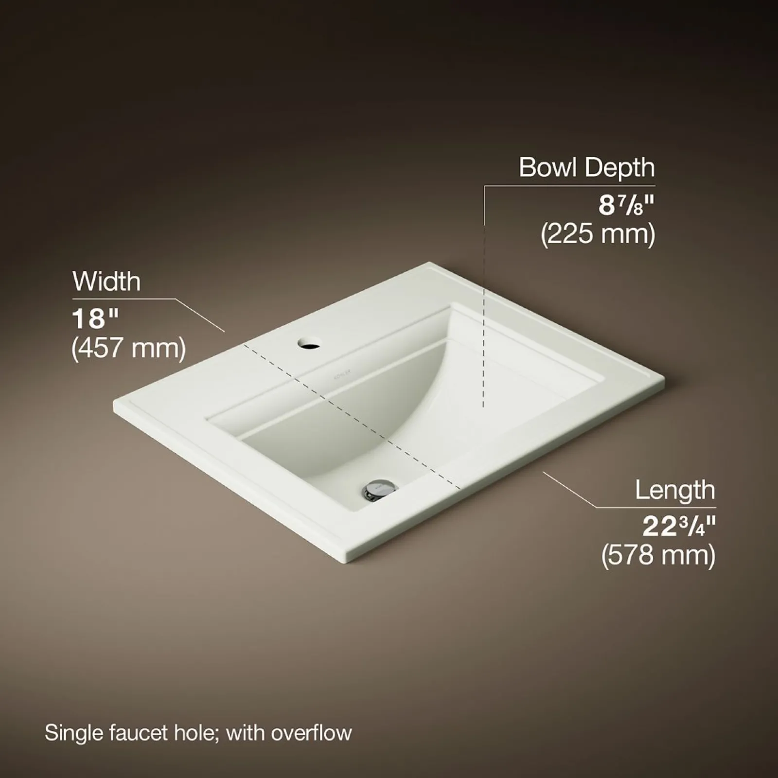 22-3/4" rectangular drop-in bathroom sink^Kohler Online