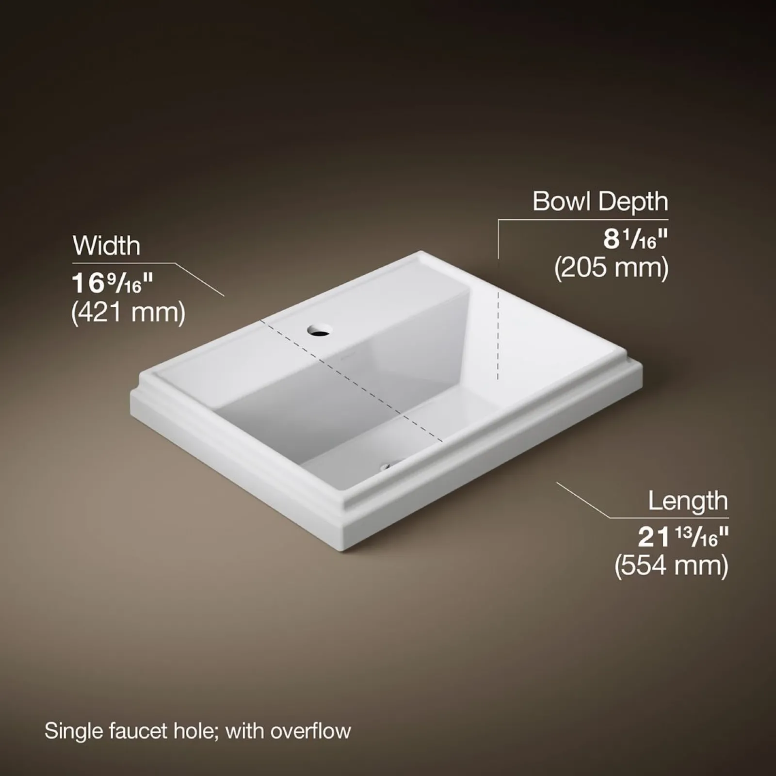 21-3/4" rectangular drop-in bathroom sink^Kohler Best
