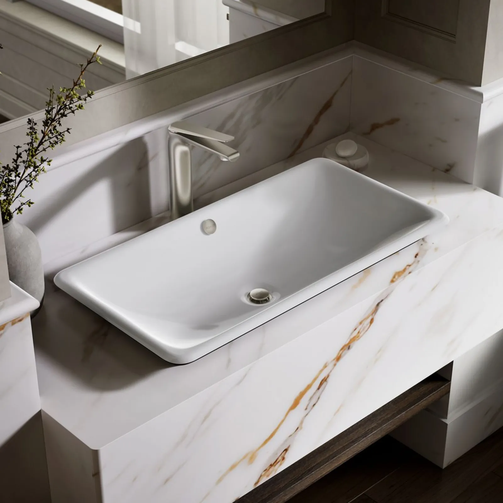 30" rectangular drop-in/undermount/vessel bathroom sink with Iron Black painted underside^Kohler Online