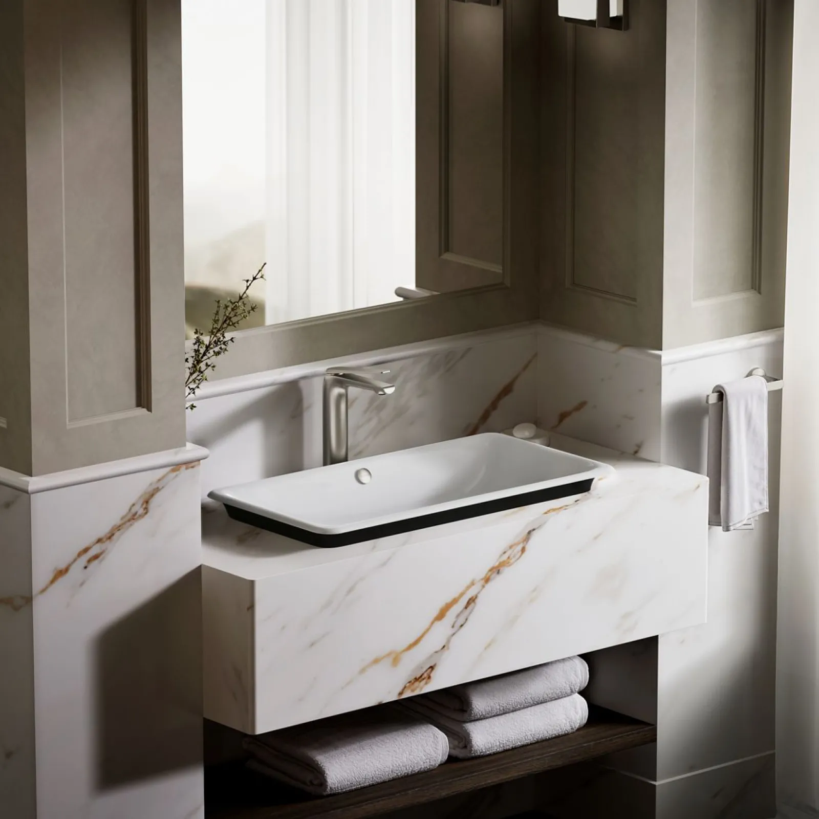 30" rectangular drop-in/undermount/vessel bathroom sink with Iron Black painted underside^Kohler Online