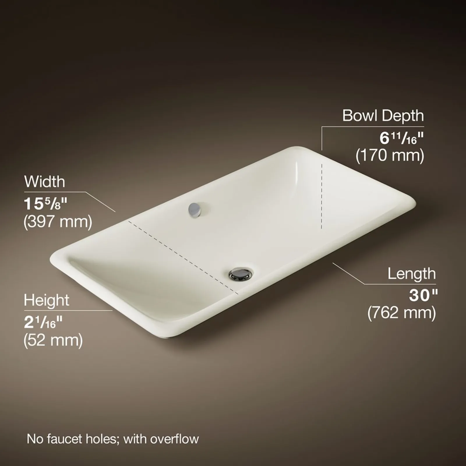 30" rectangular drop-in/undermount/vessel bathroom sink with painted underside^Kohler
