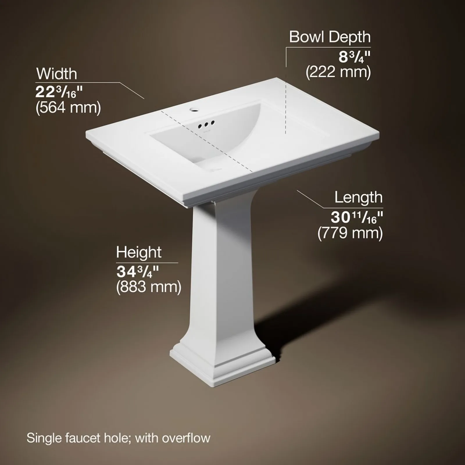 30-3/4" rectangular pedestal bathroom sink^Kohler Hot