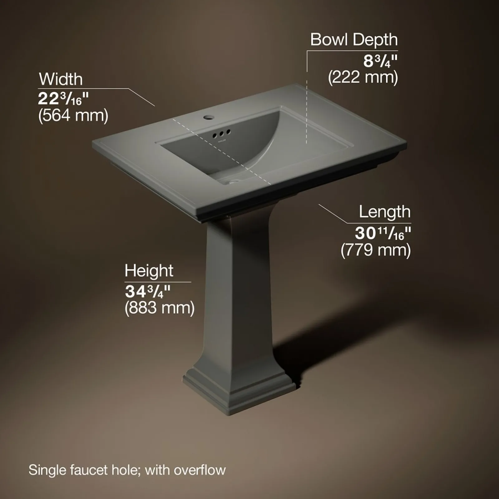 30-3/4" rectangular pedestal bathroom sink^Kohler Hot