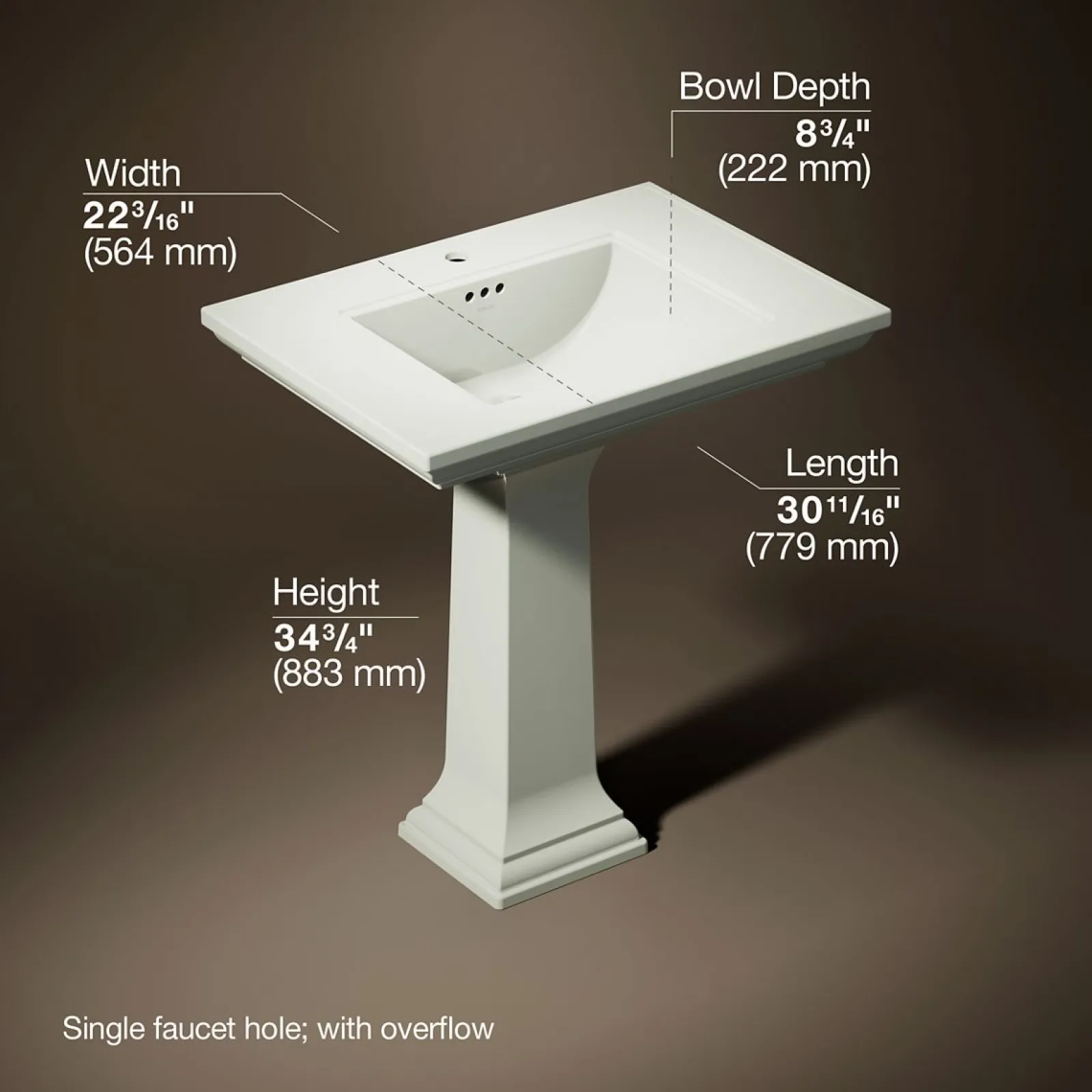 30-3/4" rectangular pedestal bathroom sink^Kohler Hot