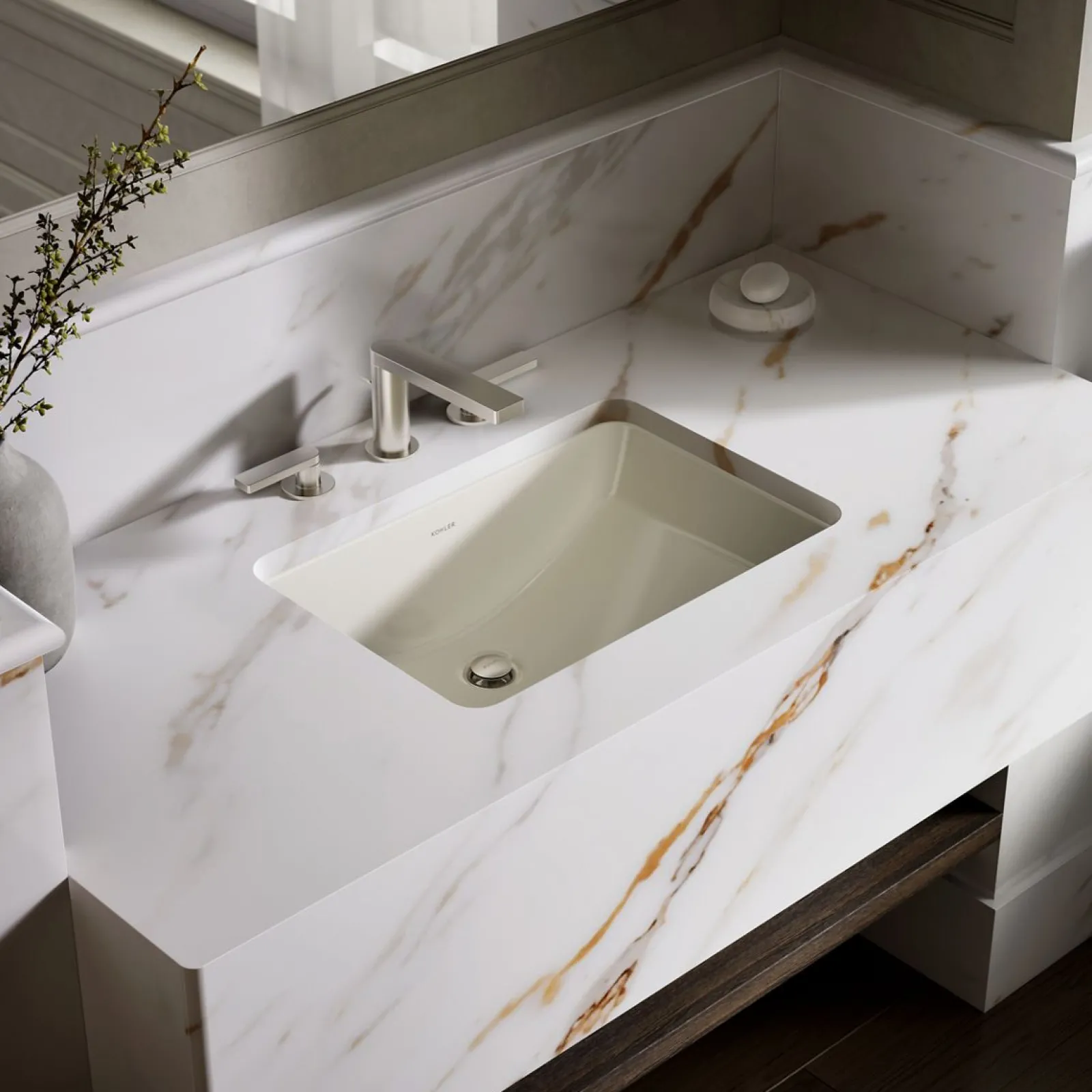 21" rectangular undermount bathroom sink with glazed underside, no overflow^Kohler Clearance