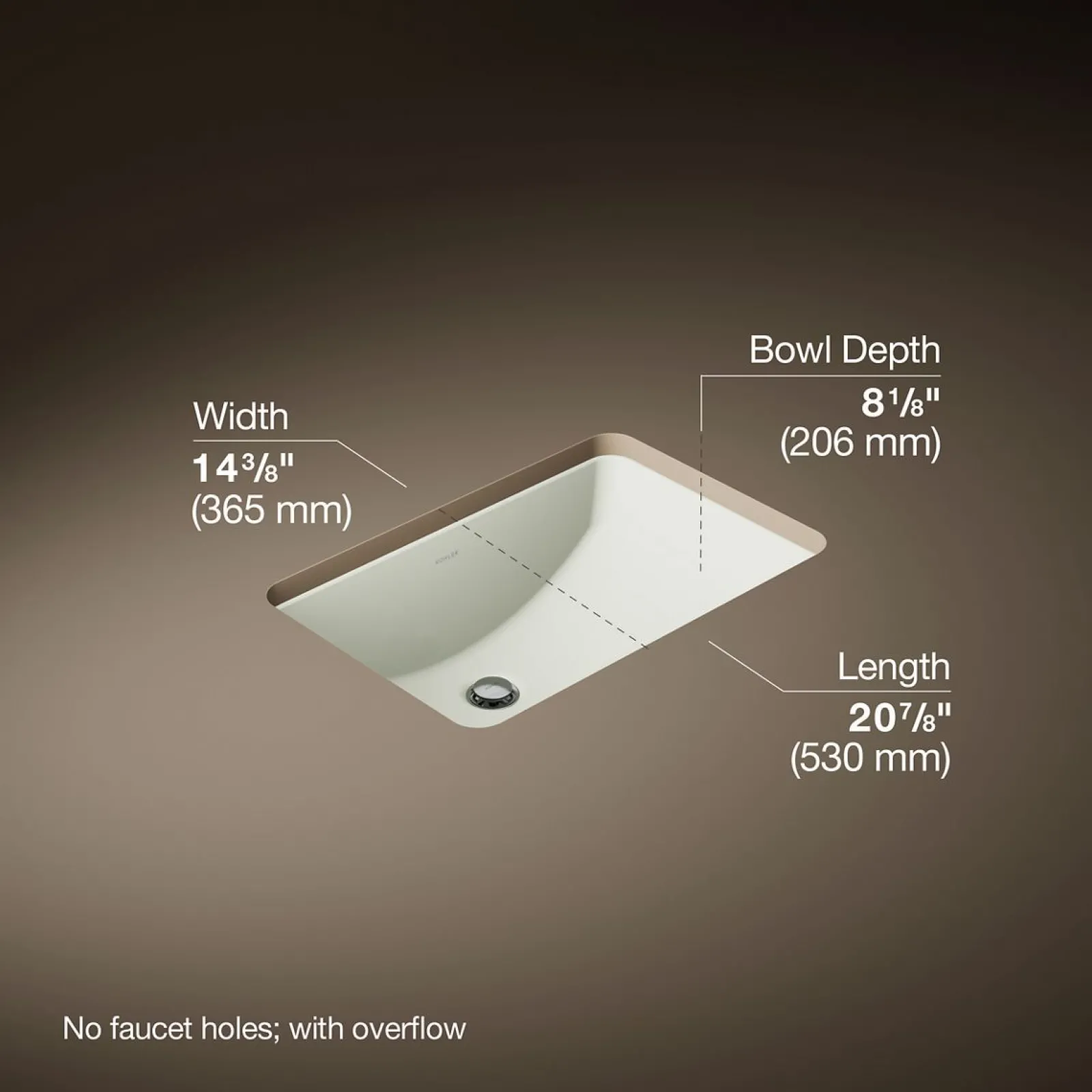 21" rectangular undermount bathroom sink with glazed underside, no overflow^Kohler Clearance