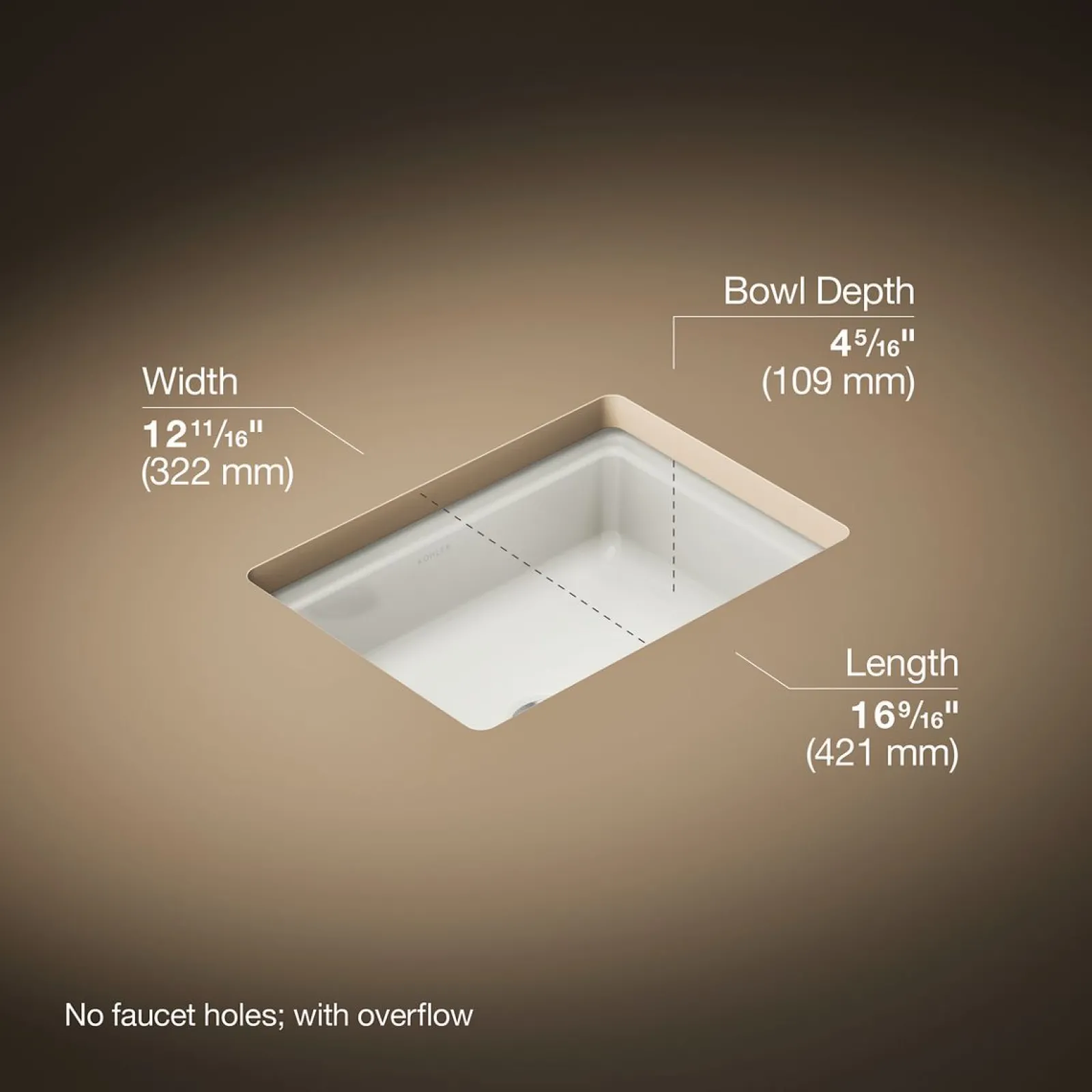 16-9/16" rectangular undermount bathroom sink^Kohler Hot