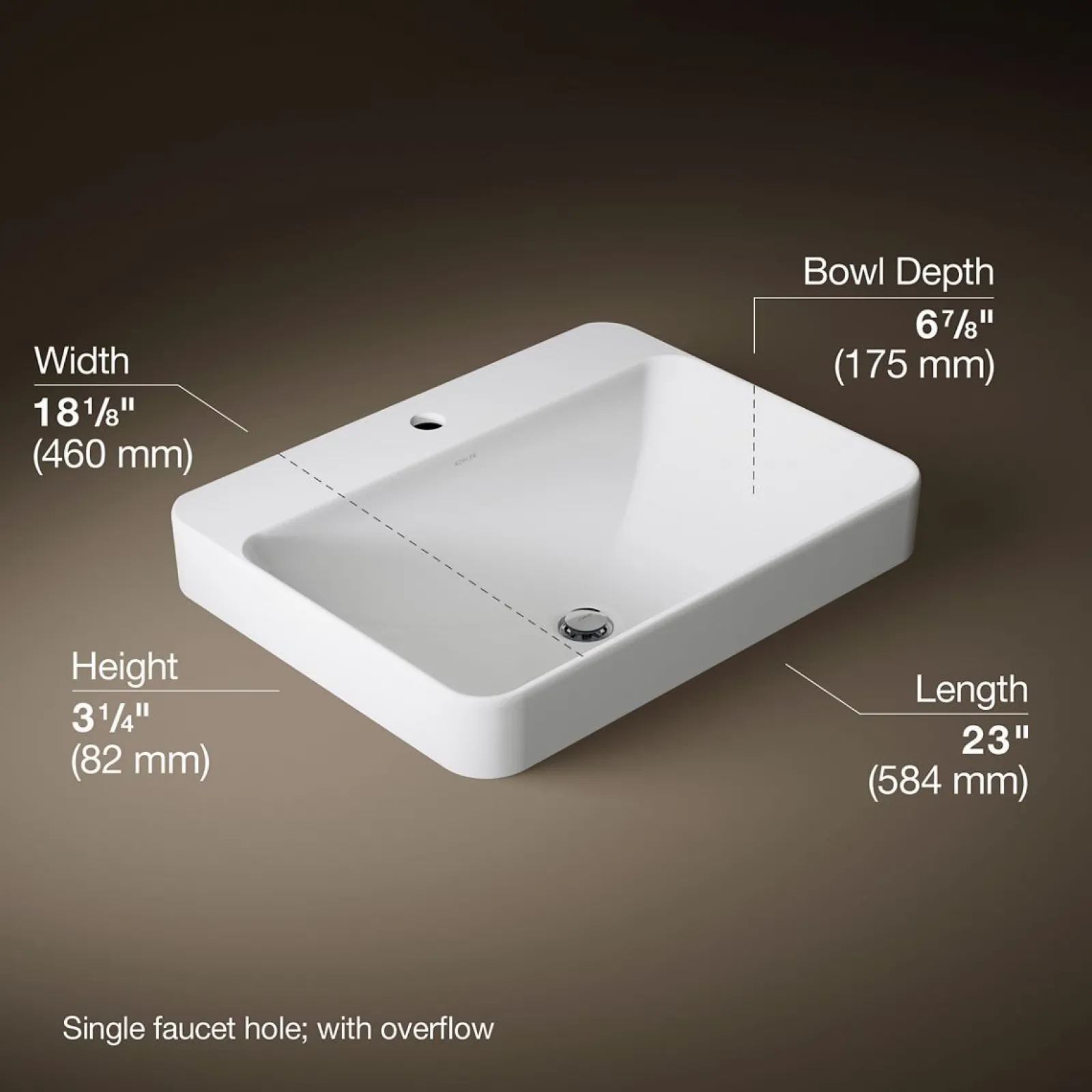 23" rectangular vessel bathroom sink^Kohler Hot
