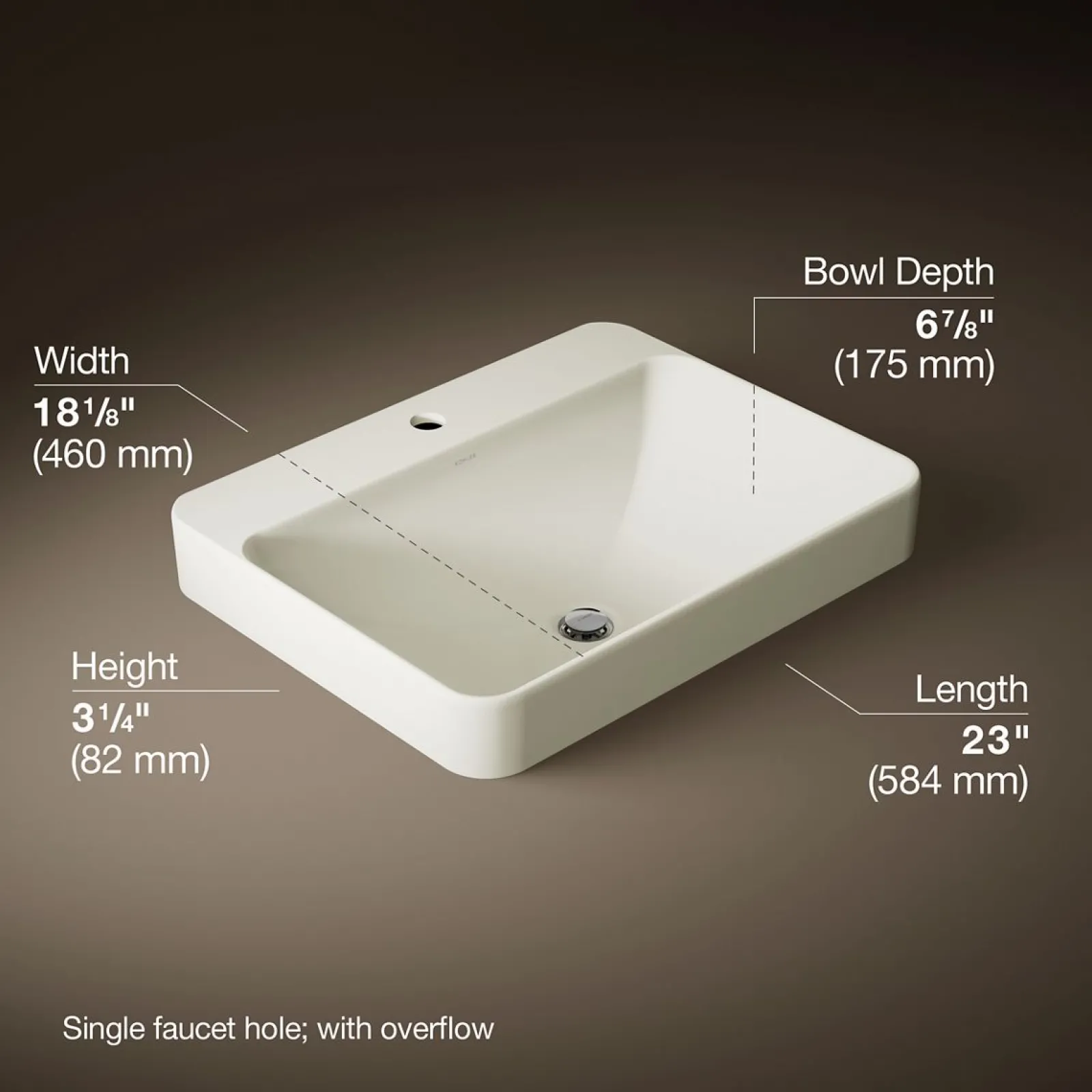23" rectangular vessel bathroom sink^Kohler Hot