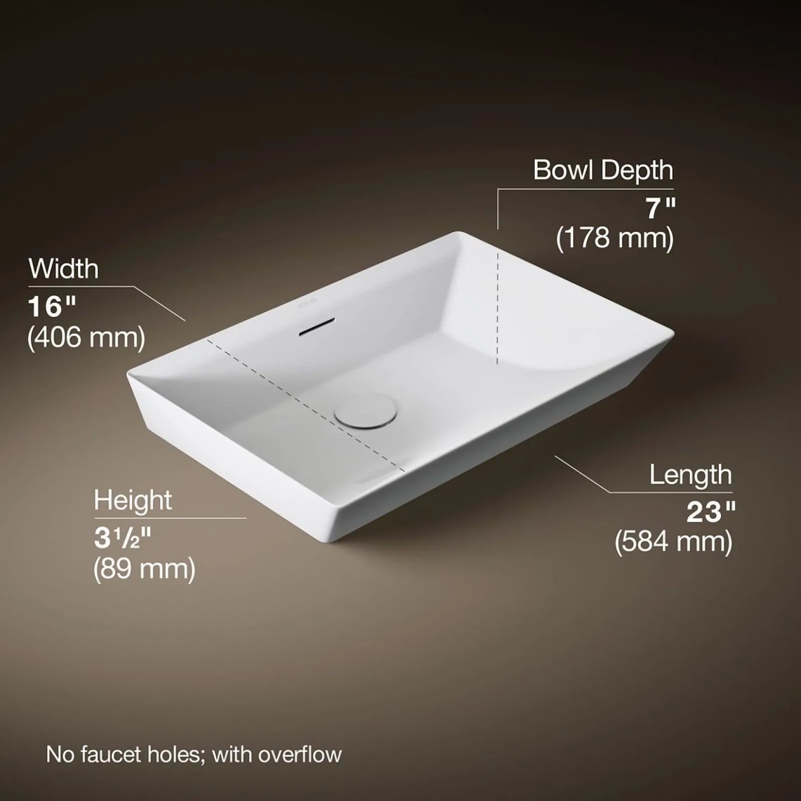 23" rectangular vessel bathroom sink^Kohler