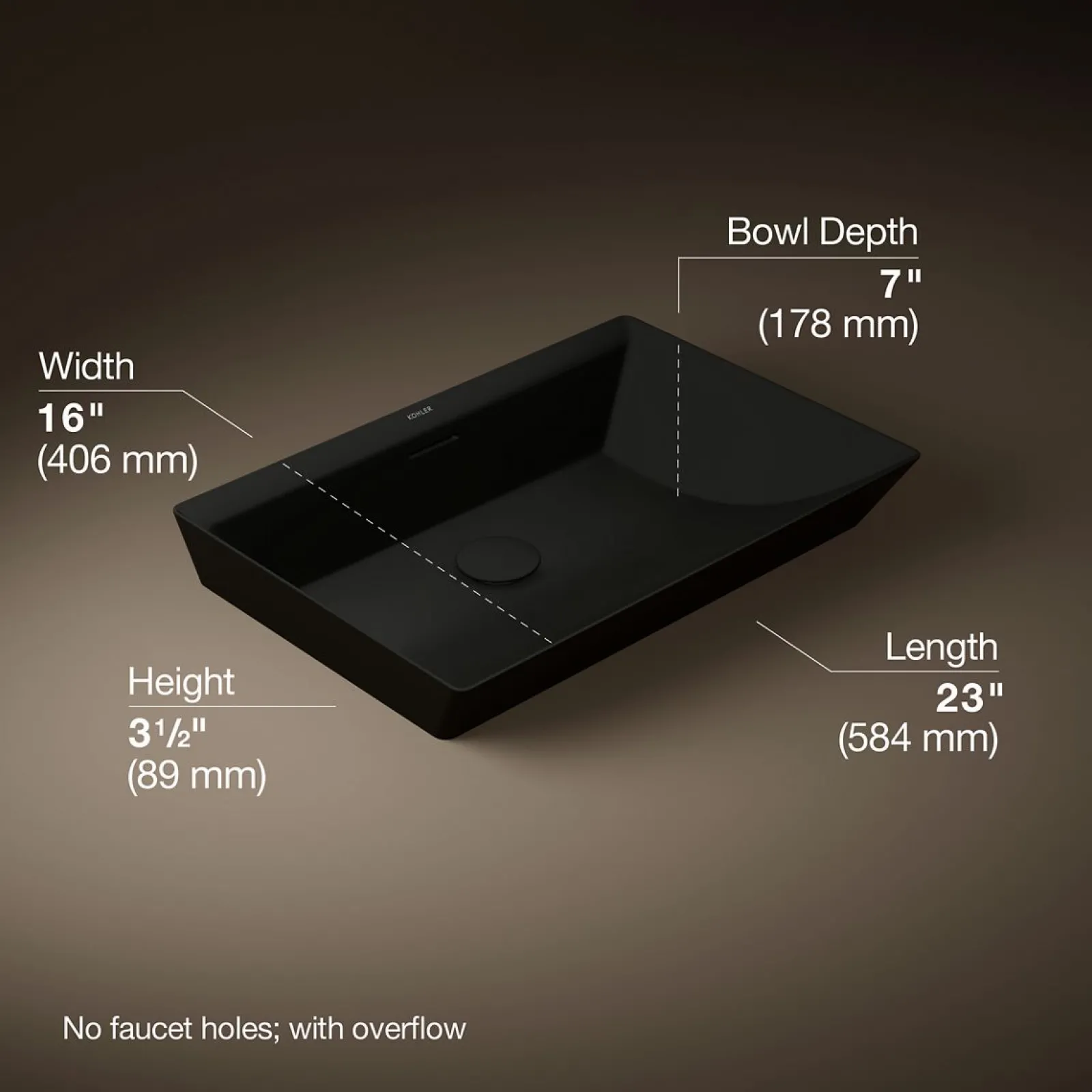 23" rectangular vessel bathroom sink^Kohler