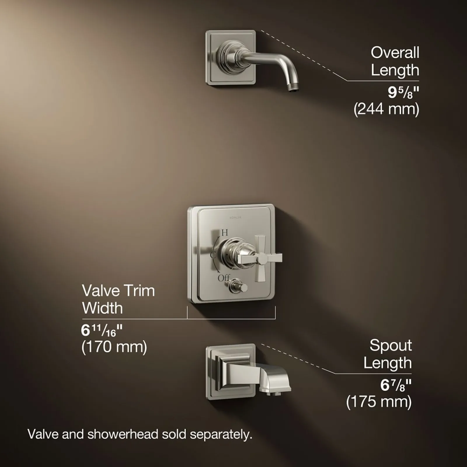 Rite-Temp® bath and shower trim kit with push-button diverter and cross handle, without showerhead^Kohler Sale
