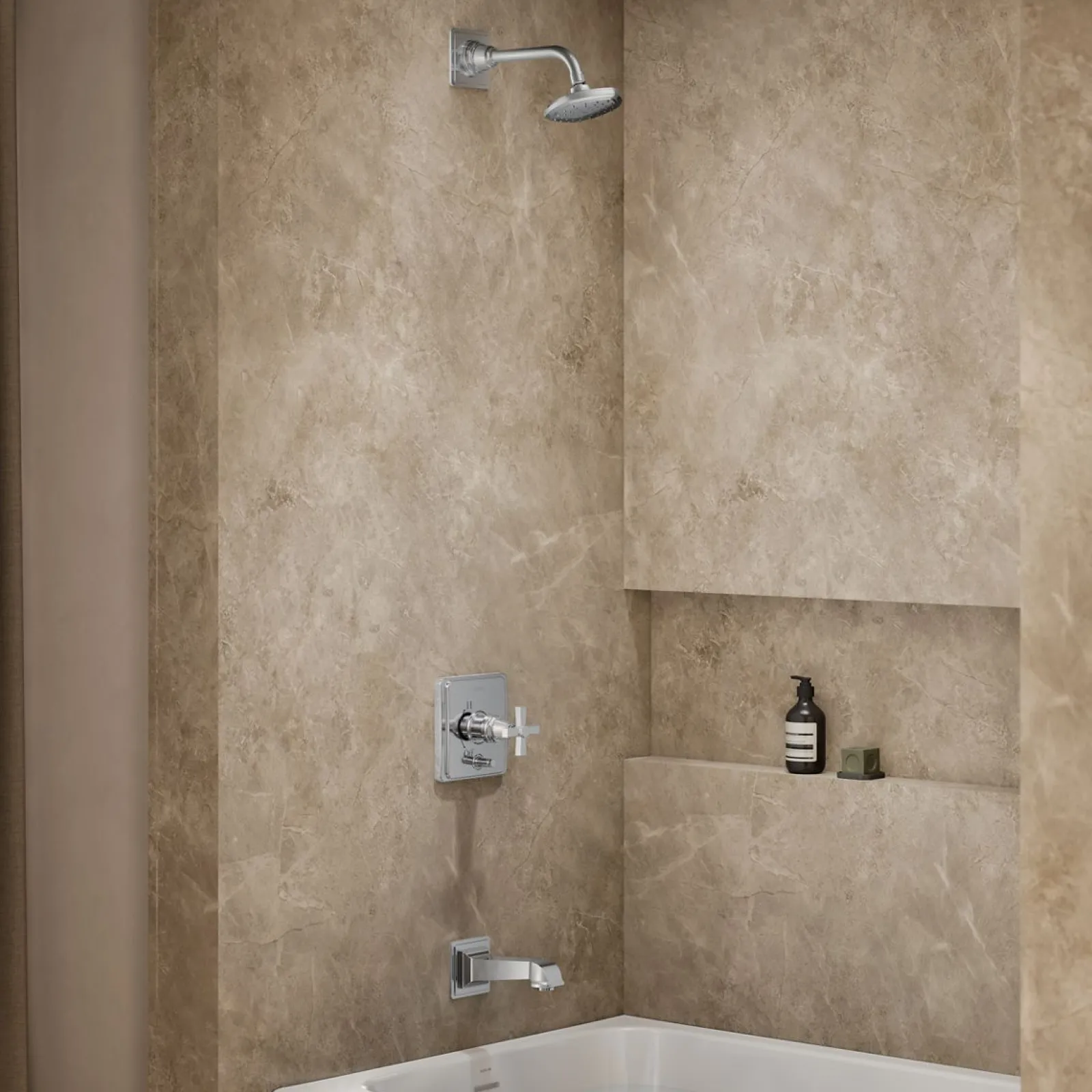 Rite-Temp® bath and shower trim kit with push-button diverter and cross handle, without showerhead^Kohler Sale
