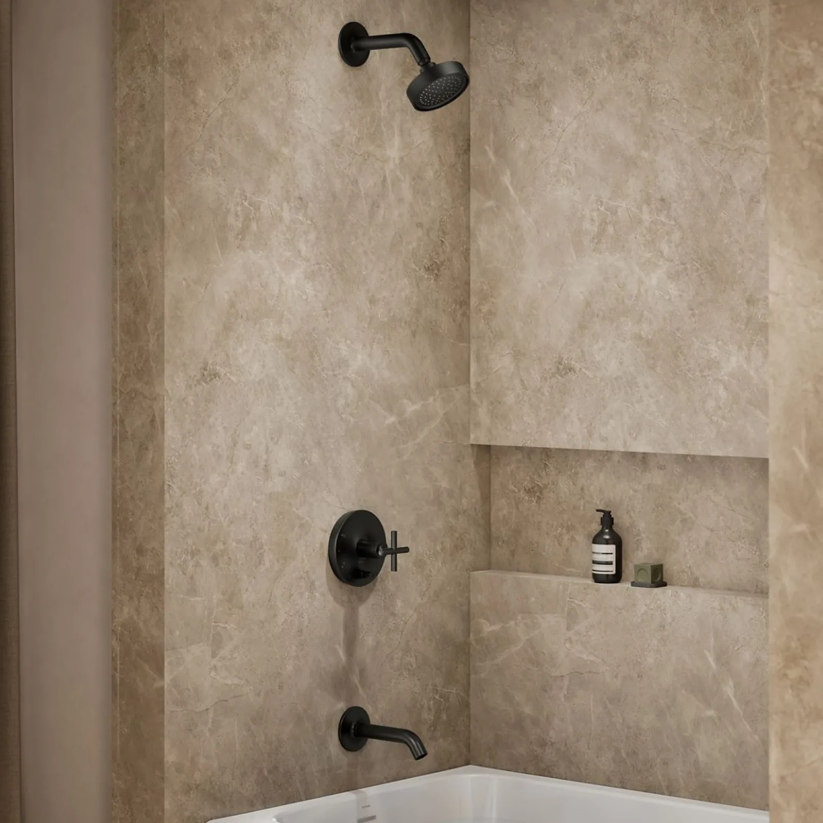 Rite-Temp® bath and shower trim kit with push-button diverter and cross handle, 2.5 gpm^Kohler Best