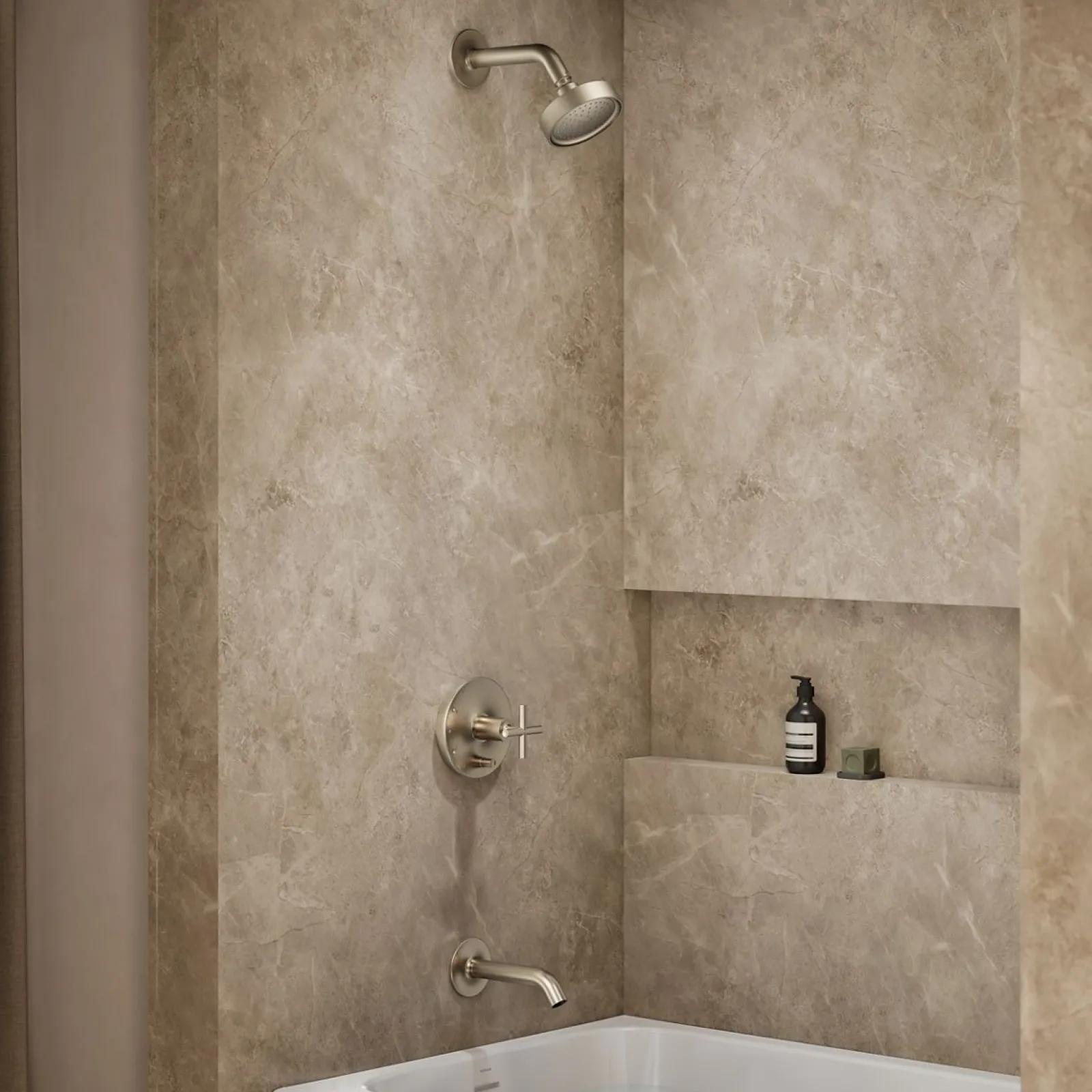 Rite-Temp® bath and shower trim kit with push-button diverter and cross handle, 2.5 gpm^Kohler Best