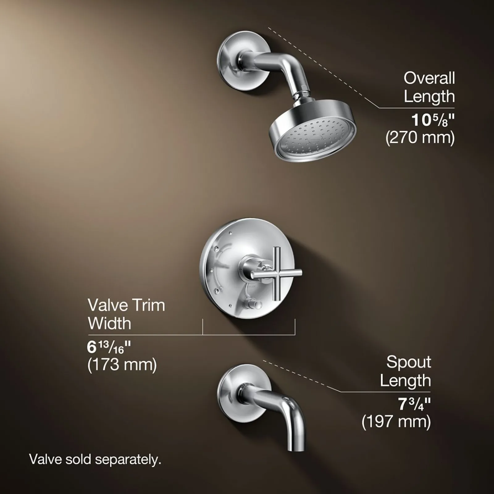 Rite-Temp® bath and shower trim kit with push-button diverter and cross handle, 2.5 gpm^Kohler Hot
