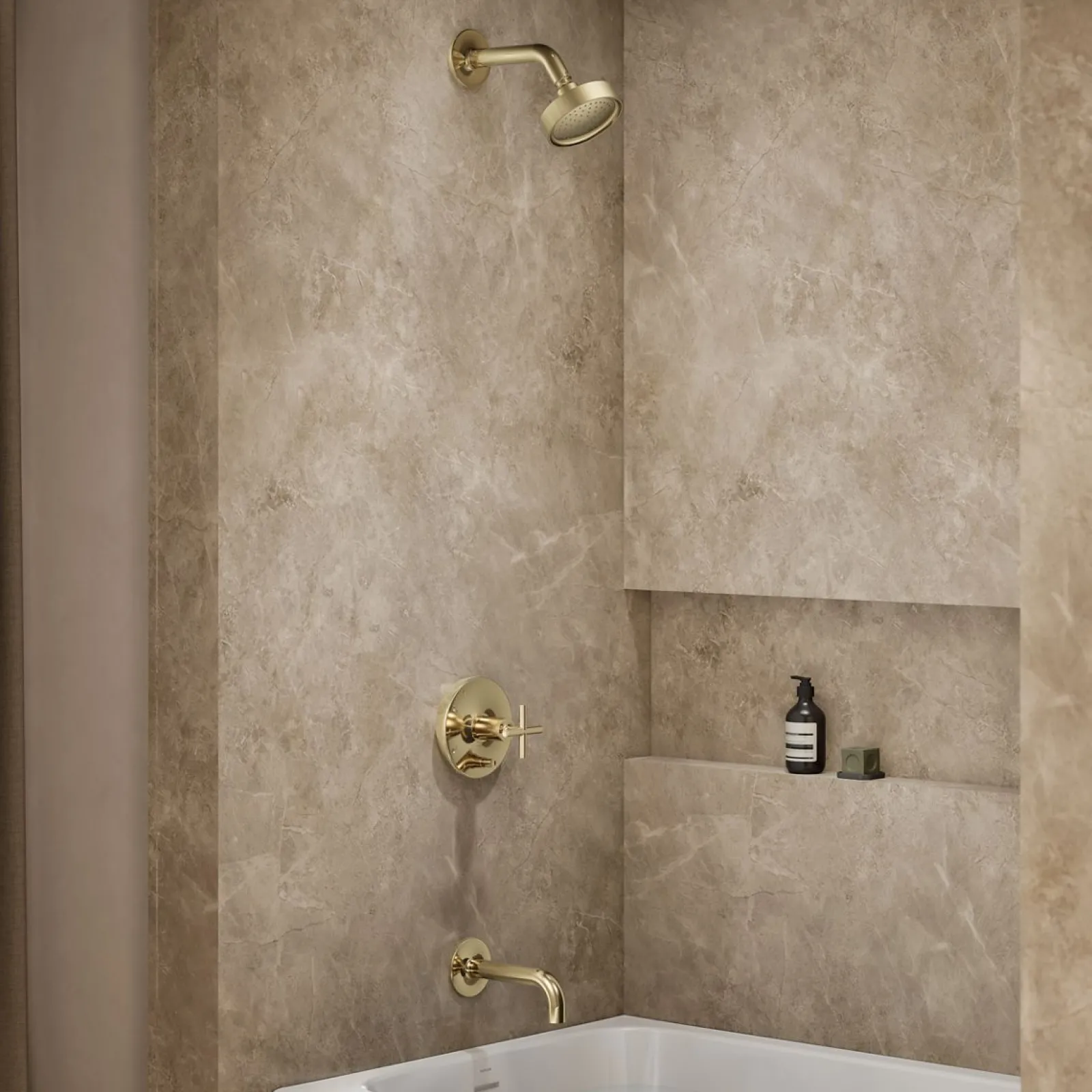 Rite-Temp® bath and shower trim kit with push-button diverter and cross handle, 2.5 gpm^Kohler Hot