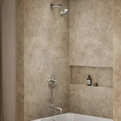 Rite-Temp® bath and shower trim kit with push-button diverter and cross handle, 2.5 gpm^Kohler Hot