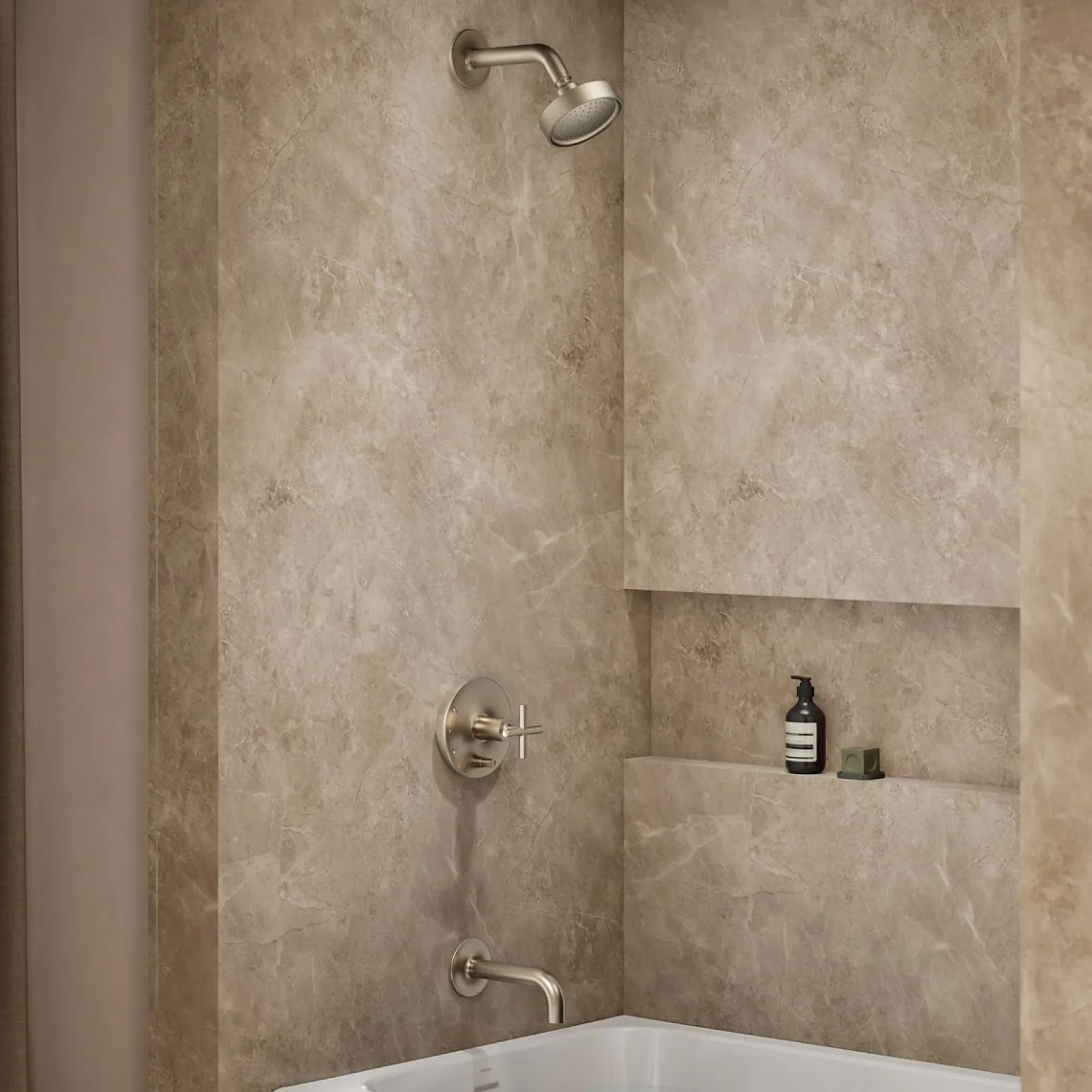 Rite-Temp® bath and shower trim kit with push-button diverter and cross handle, 2.5 gpm^Kohler Hot
