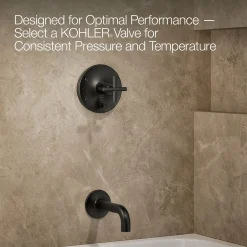 Rite-Temp® bath and shower trim kit with push-button diverter and cross handle, 2.5 gpm^Kohler Hot