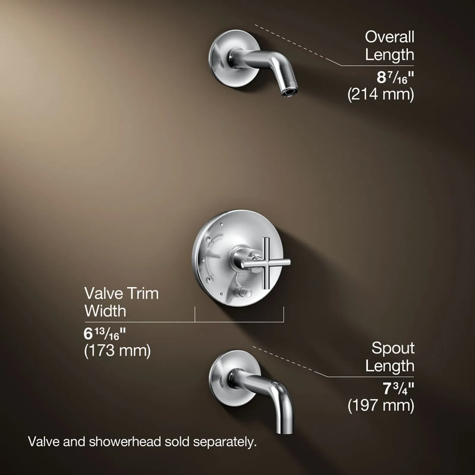 Rite-Temp® bath and shower trim kit with push-button diverter and cross handle, without showerhead^Kohler