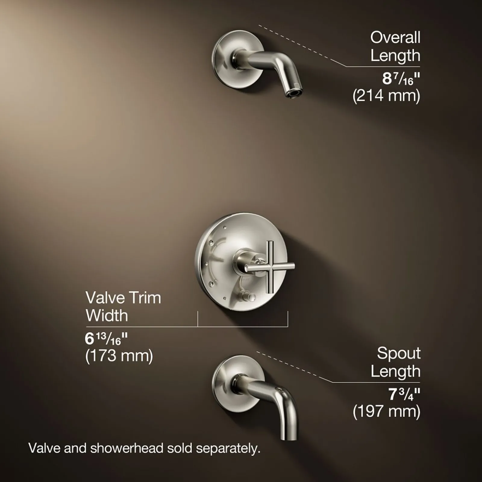 Rite-Temp® bath and shower trim kit with push-button diverter and cross handle, without showerhead^Kohler