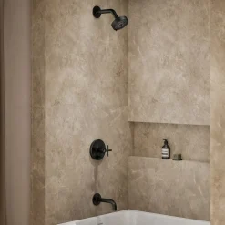 Rite-Temp® bath and shower trim kit with push-button diverter and cross handle, without showerhead^Kohler