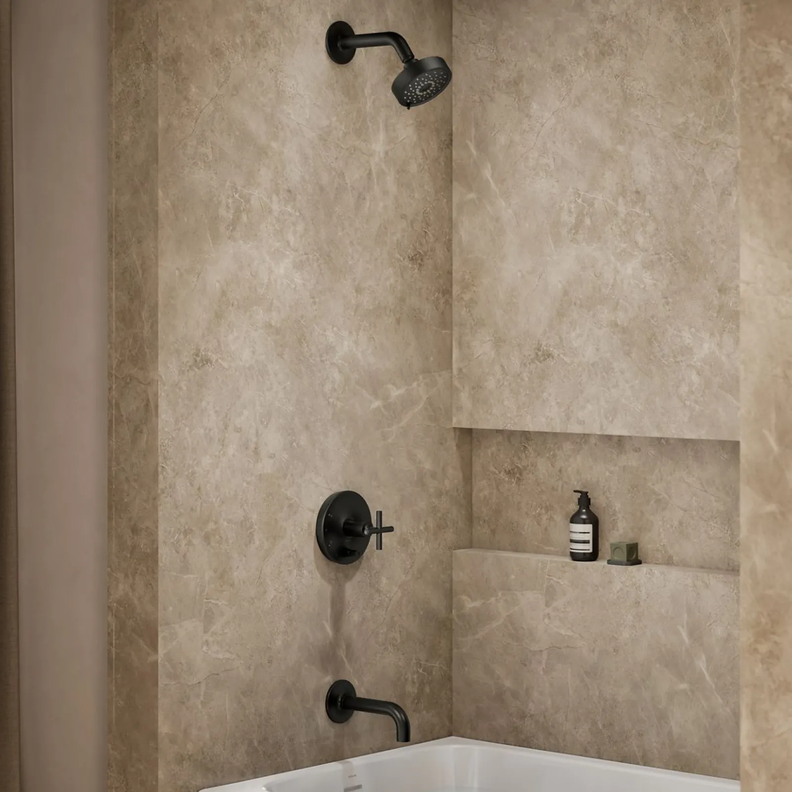 Rite-Temp® bath and shower trim kit with push-button diverter and cross handle, without showerhead^Kohler