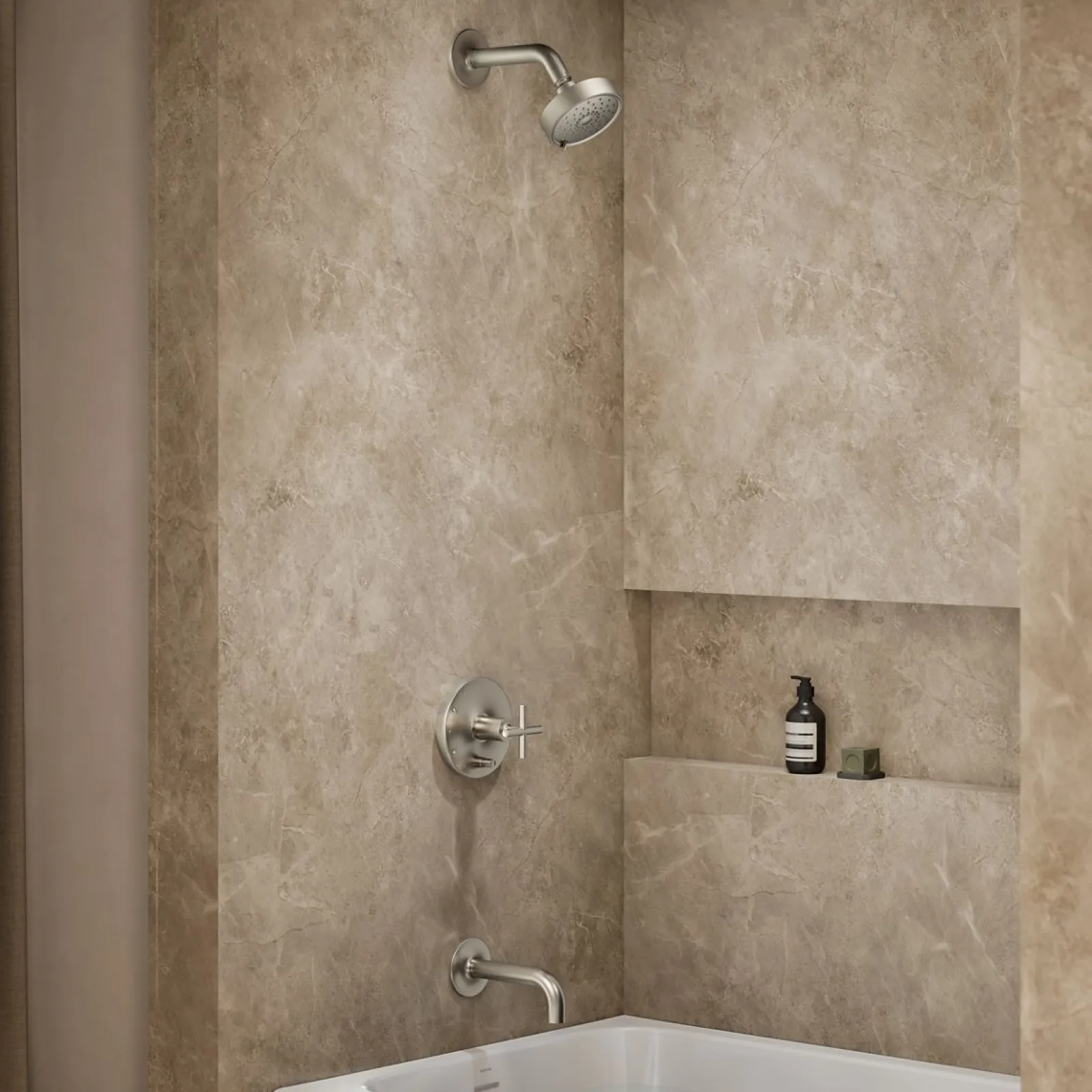 Rite-Temp® bath and shower trim kit with push-button diverter and cross handle, without showerhead^Kohler
