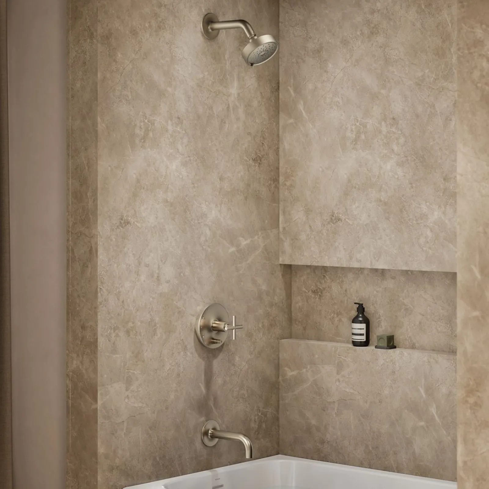 Rite-Temp® bath and shower trim kit with push-button diverter and cross handle, without showerhead^Kohler