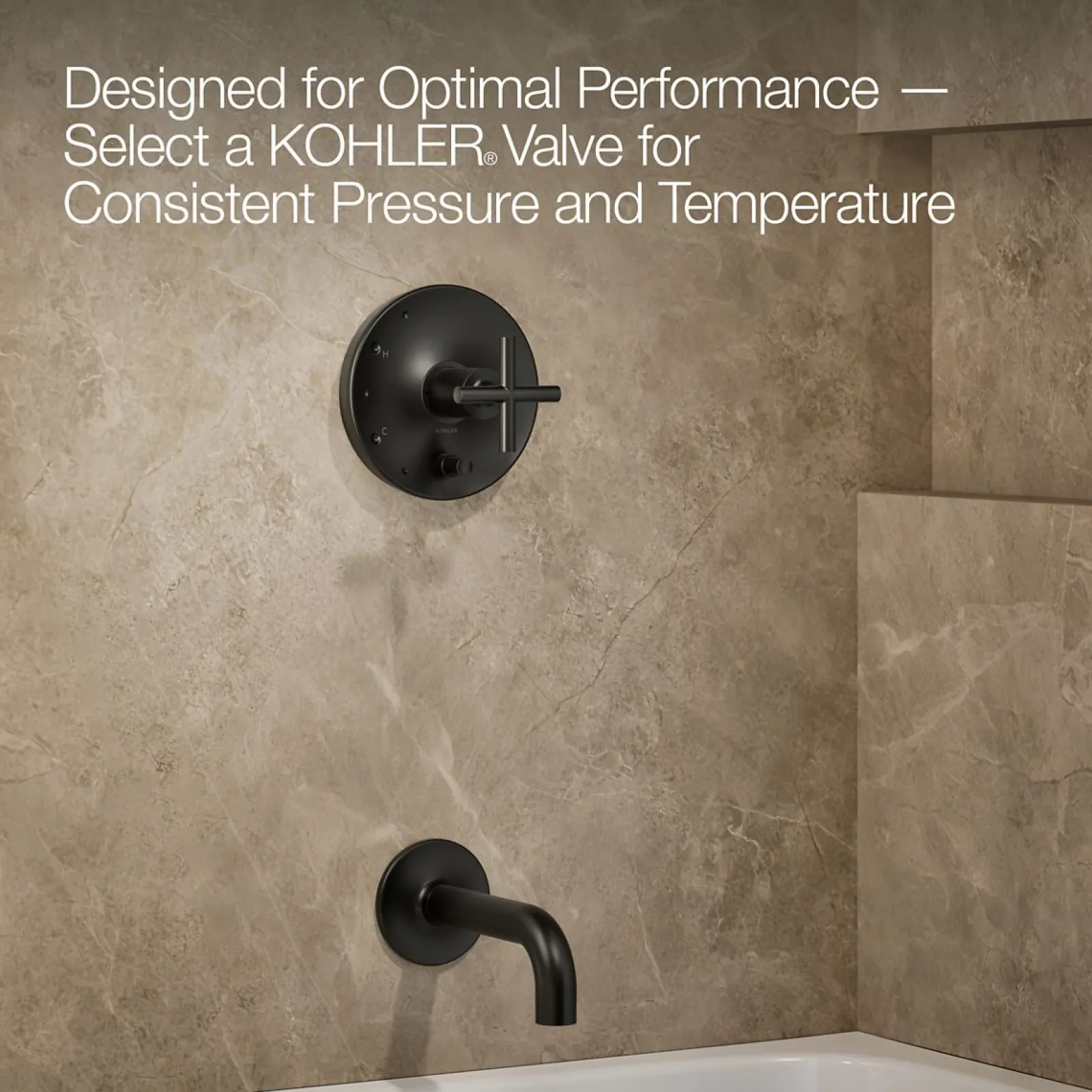 Rite-Temp® bath and shower trim kit with push-button diverter and cross handle, without showerhead^Kohler
