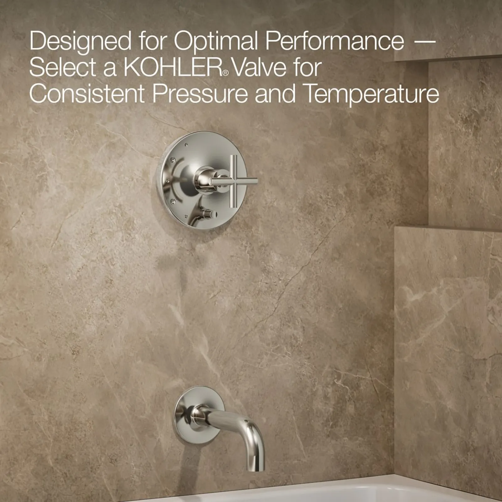 Rite-Temp® bath and shower trim kit with push-button diverter and cross handle, without showerhead^Kohler