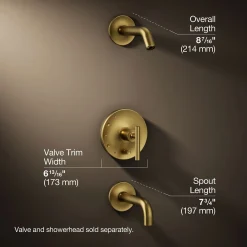 Rite-Temp® bath and shower trim kit with push-button diverter and lever handle, without showerhead^Kohler Hot
